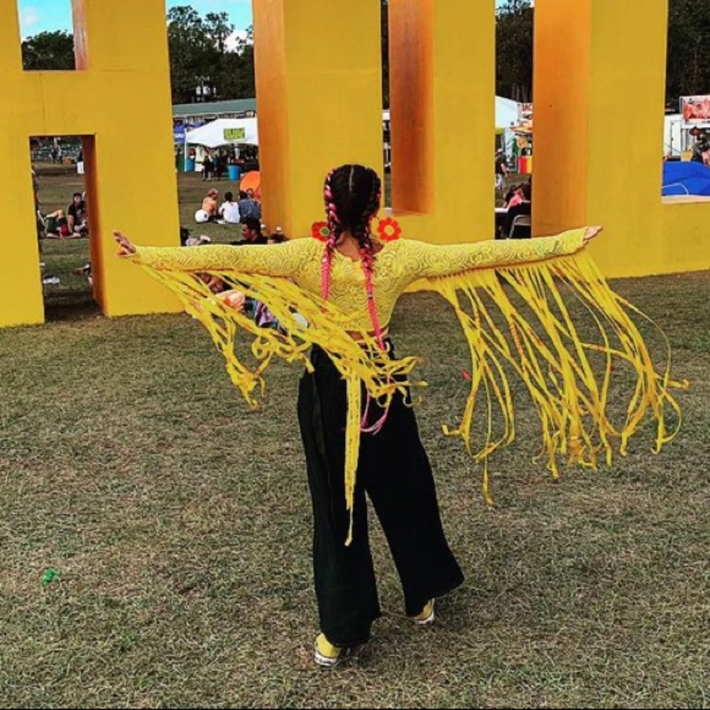 YELLOW J. valentine wrap fringe top - Picture 3 of 4